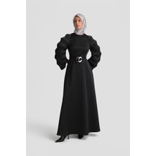 Armine Akordiyon Kollu Şık Elbise 24K9900 Siyah