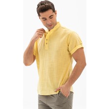 Eliş Şile Bezi Kısa Kol Şile Bezi Bodrum Erkek T-Shirt Sarı