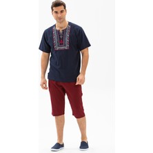 Kısa Kol Şile Bezi Bisiklet Yaka Bahriyeli Erkek Yazlık T-shirt Lacivert Lcvt