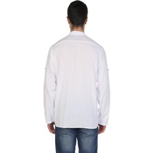 Eliş Şile Bezi Uzun Kol Şile Bezi Bodrum Erkek T-Shirt Beyaz
