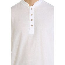 Eliş Şile Bezi Uzun Kol Şile Bezi Bodrum Erkek T-Shirt Beyaz