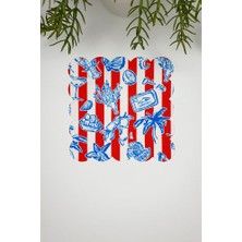 Decofav Kırmızı Beyaz Çizgili Mavi Deniz Objeleri Desenli Lazer Kesim Kokteyl Peçetesi 1 Adet