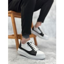 BA0423 Boa Kalın Yüksek Taban Beyaz Siyah Bağcıklı Spor Erkek Ayakkabı