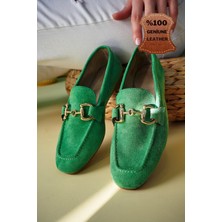 Muggo Mona Garantili Metal Tokalı Deri Kadın Loafer Günlük Ayakkabı