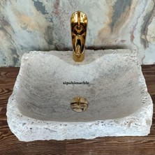 Gümüş Traverten Batarya Çıkışlı Dikdörtgen Lavabo