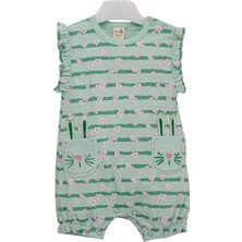 Kız Bebek Yeşil Çiçekli Çizgili Cepli Tulum - 1014230