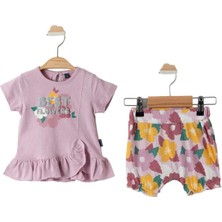 by BebekOdam Kız Bebek Lila Best Flowers Baskılı Renkli Şortlu 2'li Takım - 1014298