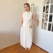 Gömlek Yaka Kolsuz Beyaz Fisto Elbise Yazlık