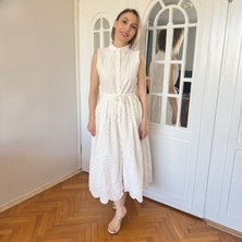 Gömlek Yaka Kolsuz Beyaz Fisto Elbise Yazlık