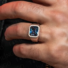 925 Ayar Gümüş Topaz Taşlı Sade Erkek Yüzük