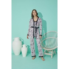 Askılı Dantel Detaylı Sabahlıklı 3'lü Pijama Takımı