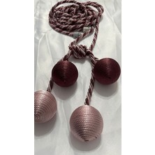 2 Adet Modern Sarım 4 Toplu Braçol Kornişe Takmatik Ipli Tavan Perde Mat Toplu Mürdüm - Pembe Çift Renkli Ip