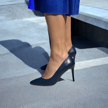 Lacivert Hakiki Deri Stiletto