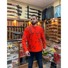 Turuncu Orman Desenli Uzun Kollu Yuvarlak Yaka Sweatshırt