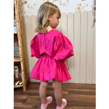 Poplin Kumaş Balon  Etekli  Arkası Çıtçıtlı Gömlekli Kız Çocuk Takım