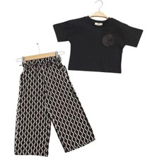 Kız Çocuk Pamuklu Desenli Pantolonlu Takım