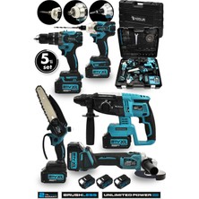 Assur 21V Akülü 5'li Set Kırıcı Delici Hilti  Akülü Vidalama Budama Testeresi Taşlama Somun Sıkma