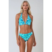 Kom Ariel Desenli Aksesuarlı Üçgen Bikini Turkuaz
