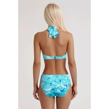Kom Ariel Desenli Aksesuarlı Üçgen Bikini Turkuaz