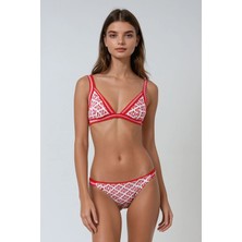 Kom Koma Desenli Üçgen Bikini Kırmızı
