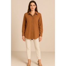 Rahat Kesim Kolyeli Kadın Gömlek Kahverengi