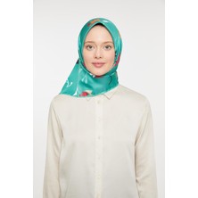 Lêvi D'or Yeşil Çiçekli Trend Twill Eşarp