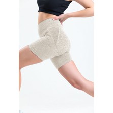 Gymhams Krem/bej Renk Iç Göstermeyen Kalça Büzgülü Push Up Şekillendirici Korse Etkili Dikişsiz Bisikletçi Kadın Spor Şort