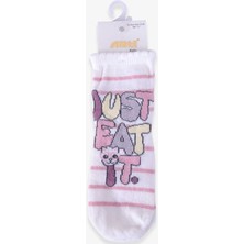 Katamino Kız Çocuk Soket Çorap Obur Kedili 1-2-7-8 Yaş, Ekru