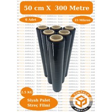Streç Film 50CM x 300M 6 Adet, Siyah, 23 Mikron, 2500 Gr, Dayanıklı Eşya, Koli ve Palet Streci
