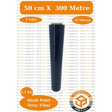 Streç Film 50CM x 300M 1 Adet, Siyah, 23 Mikron, 2500 Gr, Dayanıklı Eşya, Koli ve Palet Streci