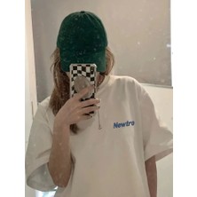 Modamuvo Baskılı Oversize Bisiklet Yaka T-Shirt - Beyaz