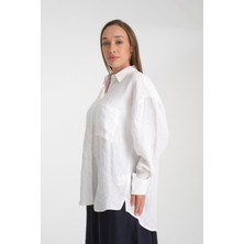 Kadın %100 Keten Oversize Rahat Kesim Uzun Kollu Gömlek – Doğal, Nefes Alabilir, Şık Tasarım 2001
