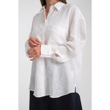 Kadın %100 Keten Oversize Rahat Kesim Uzun Kollu Gömlek – Doğal, Nefes Alabilir, Şık Tasarım 2001