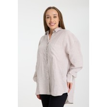Kadın %100 Keten Oversize Rahat Kesim Uzun Kollu Gömlek – Doğal, Nefes Alabilir, Şık Tasarım 2001