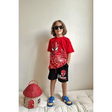 3-10 Yaş Örümcek Adam Spiderman Kısa Kollu Erkek Çocuk Takım Kırmızı