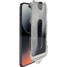 iPhone 14 Kolay Uygulama Aparatlı Dust Proof Temperli Cam Ekran Koruyucu (Siyah)