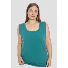 Kadın Yeşil Kalın Askılı Büyük Beden Atlet Pamuklu Esnek ve Rahat