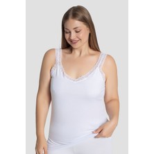 Kadın Beyaz Yakası Dantelli Büyük Beden Atlet Pamuklu Esnek ve Rahat