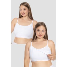 2 Adet Beyaz Kadın Emzirme Yarım Atlet Büstiyer Ip Askılı Likralı