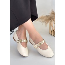 Nil Shoes Atnis Bej Cilt Babet Ayakkabı