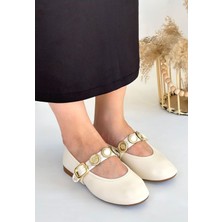 Nil Shoes Atnis Bej Cilt Babet Ayakkabı
