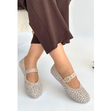 Nil Shoes Olise Bej Boncuk Işlemeli Babet Ayakkabı