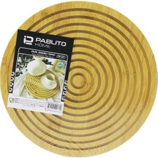Yuvarlak Çift Taraflı=düz - Dalgalı Oyuk Kanallı Ahşap Bambu Sunum Tepsi 28CM (4887)