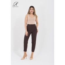 Kadın Model Yüksek Bel Kumaş Kahverengi Pantolon