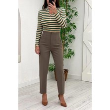 Kadın Model Yüksek Bel Kumaş Vizon Pantolon