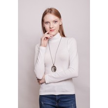 Yumoş Kumaş Yarım Balıkçı Uzun Kol Bluz-Krem
