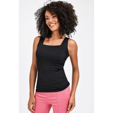 Jument Kare Yaka Kolsuz Body -Siyah