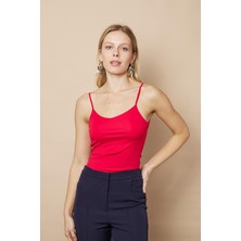 Jument Parlak kumaş İp Askılı Şık Body-Kırmızı