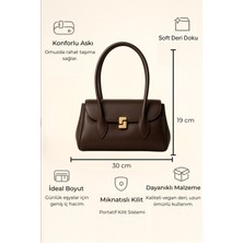 Kadın Acı Kahve Trend Çanta, Şık Orta Boy Saplı El Çantası, Minimalist Kapaklı Omuz Çantası