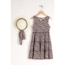 Zepkids Kız Çocuk Saks Renkli Çiçek Desenli Şapka Aksesuarlı Elbise